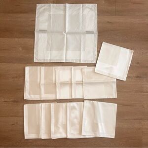 12 PCs Japan Luxury Elegant Fine Satin‎ Dining Napkins, Ivory / Silver NWT 18.5”